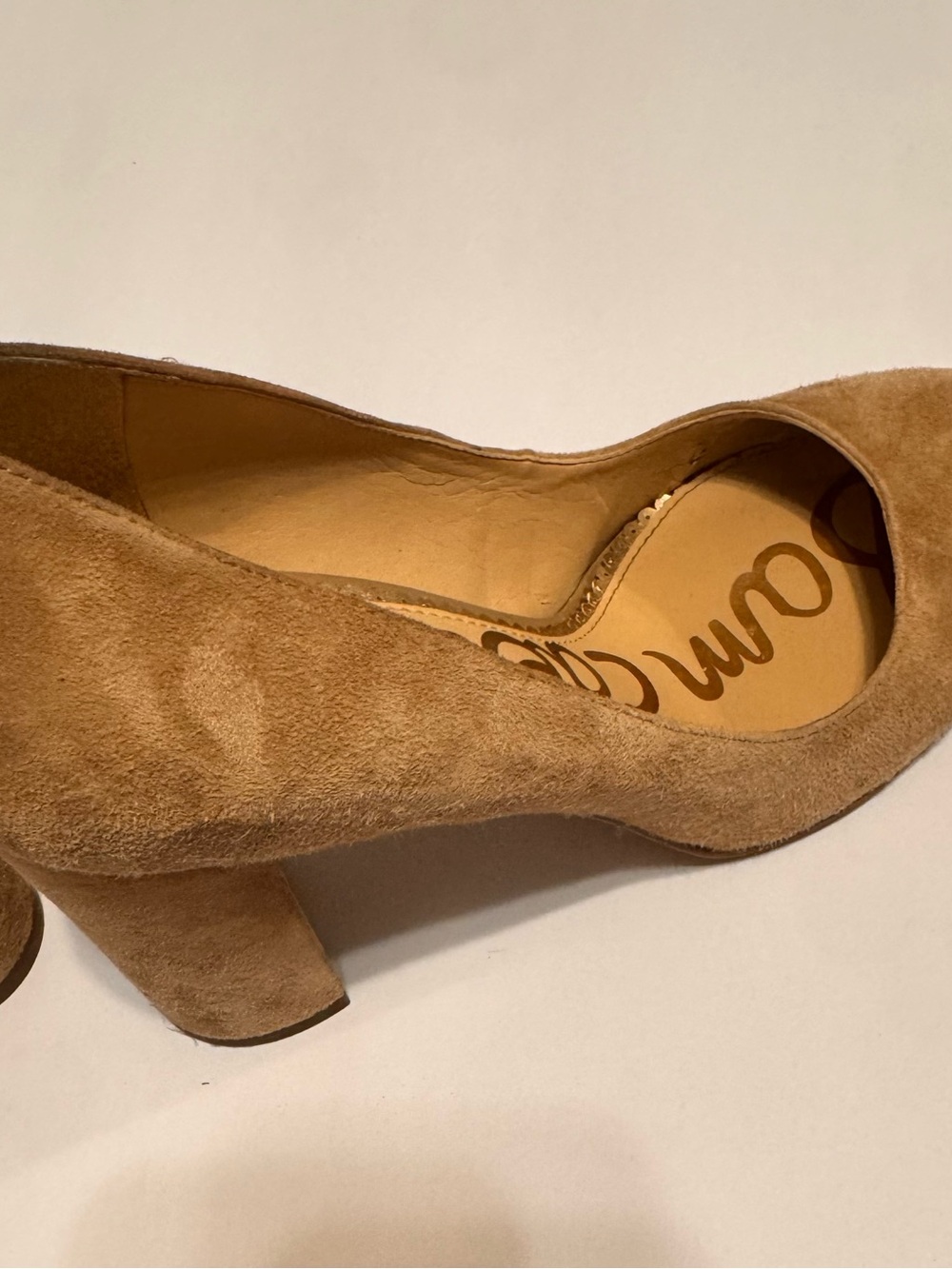 Sam Edelman Suede Block Heel Pump in Tan/Caramel